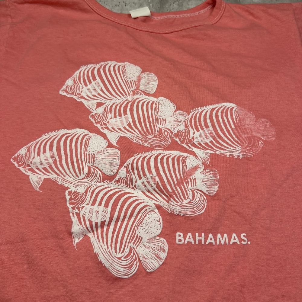 Bahamas Fish Graphic Tee Single Stitch 90s Vintage Sea Breeze L Pink - Picture 2 of 6